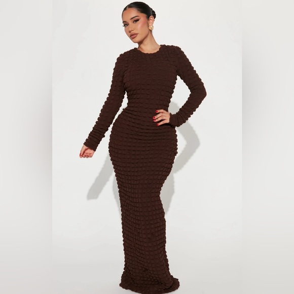 Fashion, nova long textured, brown dress - Picture 1 of 2